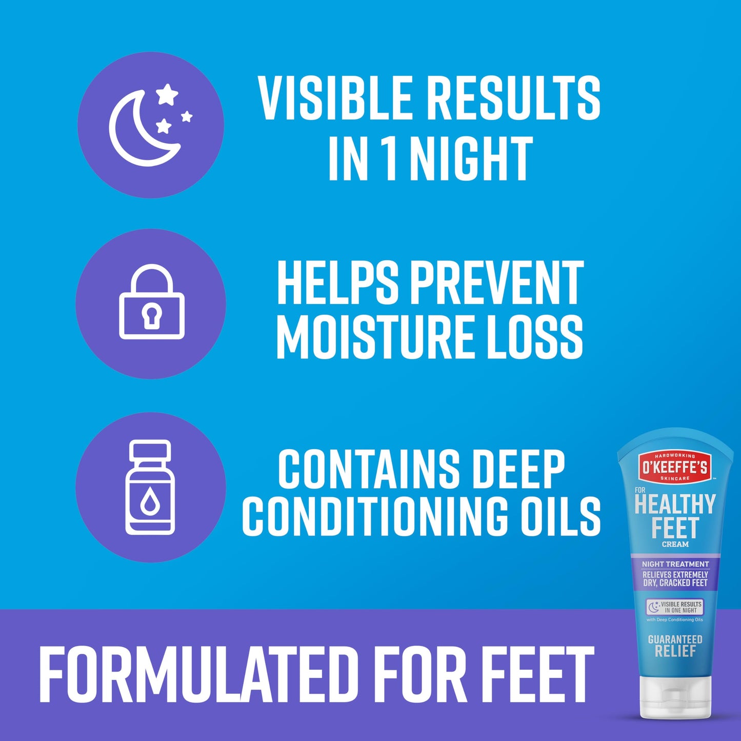 O'Keeffe's for Healthy Feet Night Treatment Foot Cream - 3 oz Tube (2 Pack) - Guaranteed Overnight Relief for Extremely Cracked, Dry Feet, Repairing Skincare, Instantly Boosts and Retains Moisture Levels