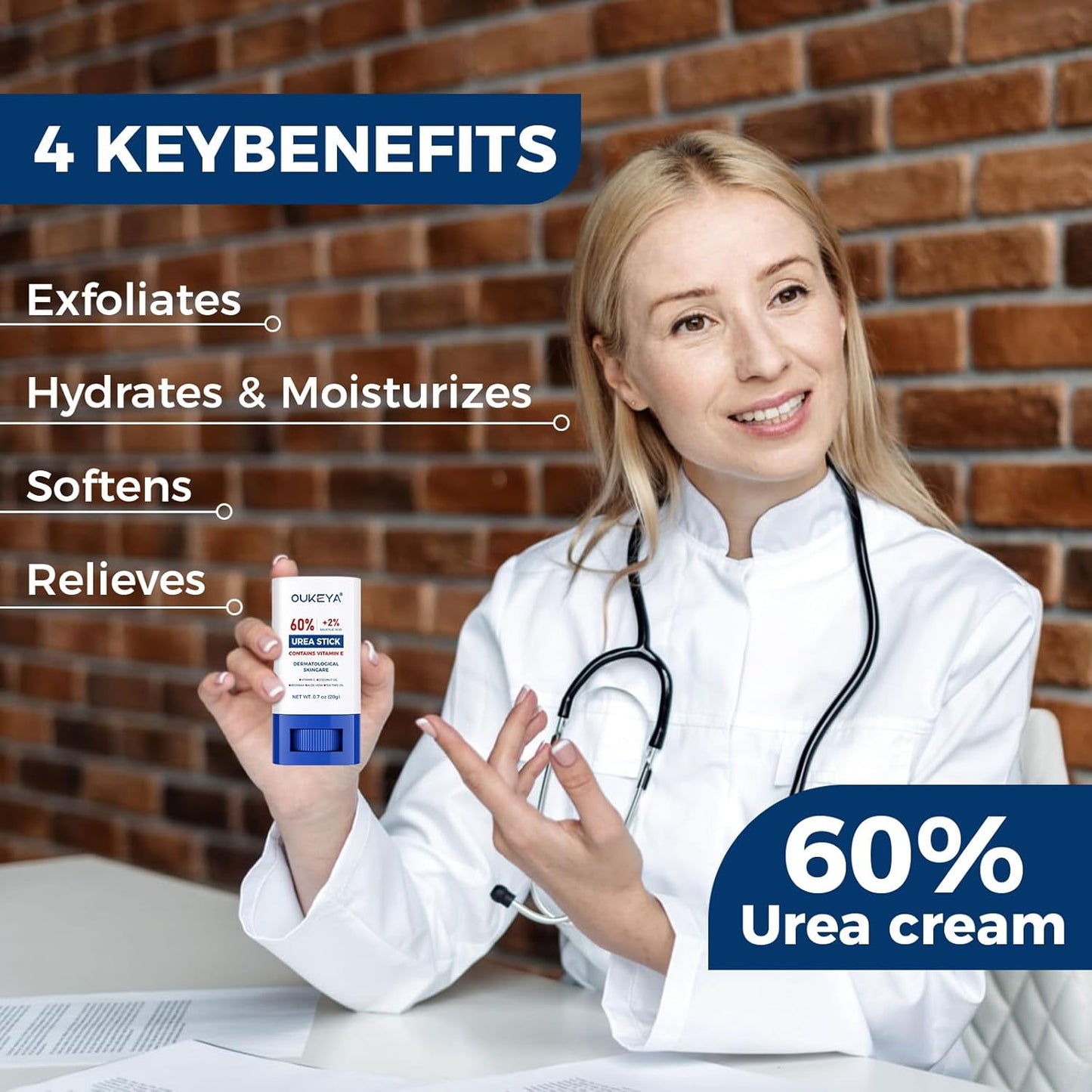 Urea Cream Stick 60% with 2% Salicylic Acid - Intensive Foot Cream for Dry, Cracked Heels | 0.7oz