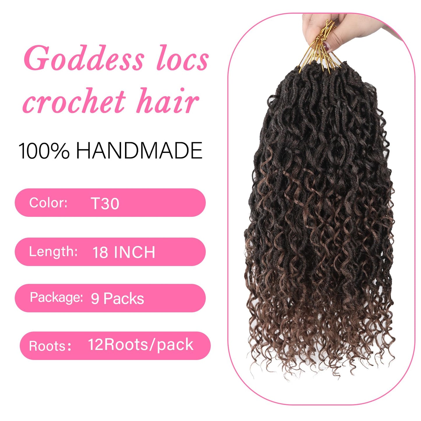 Sosihua Goddess locs crochet hair, 9 packs soft boho faux locs with curly ends bohemian crochet dreads for black women(18Inch,#T30)