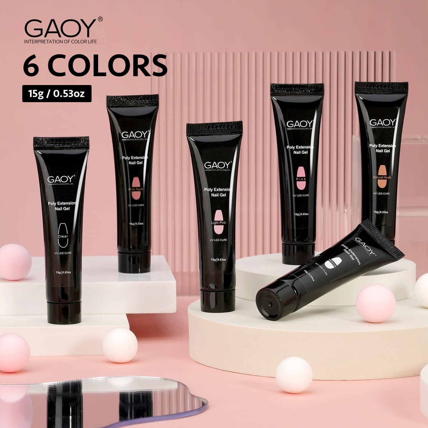 GAOY Poly Gel Set, Nail Extension Gel, 6 Colors Nude Pink Builder Nail Enhancement for Beginner & Professional Salon DIY