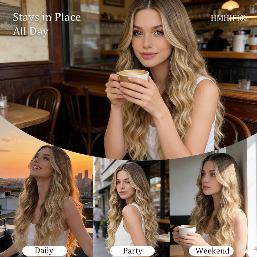 HMHIFI Long Ombre Blonde Highlights Wig for Women 26 inch 4x1 Lace Hairline Wigs Upgraded Protein Fiber Natural Looking Hair Replacement Wig Cosplay Costume Halloween Wig