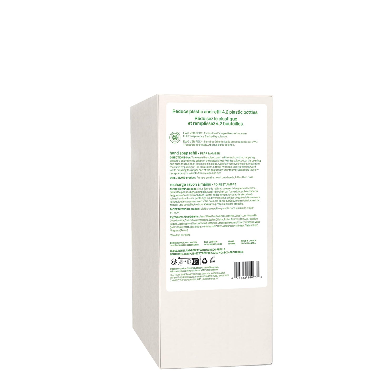 ATTITUDE Liquid Hand Soap, EWG Verified, Plant and Mineral-Based, Vegan Personal Care Products, Pear & Amber, 67.6 Fl Oz