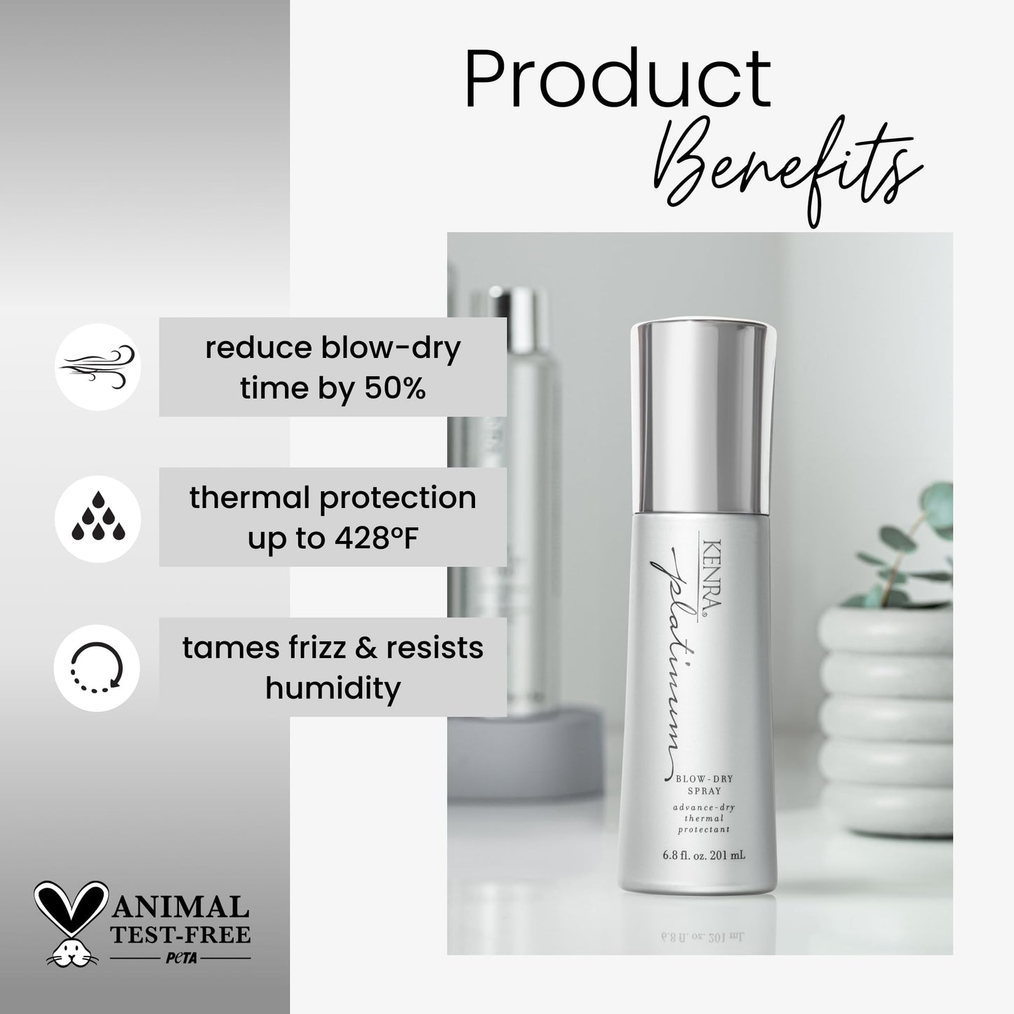 Kenra Platinum Blow-Dry Spray Bundle | Time-Saving Heat Protectant | Detangles, Smooths, and Softens | Eliminates Frizz & Resists Humidity | Medium To Coarse Hair | 3.4 fl. oz + Travel 1.7 fl. oz