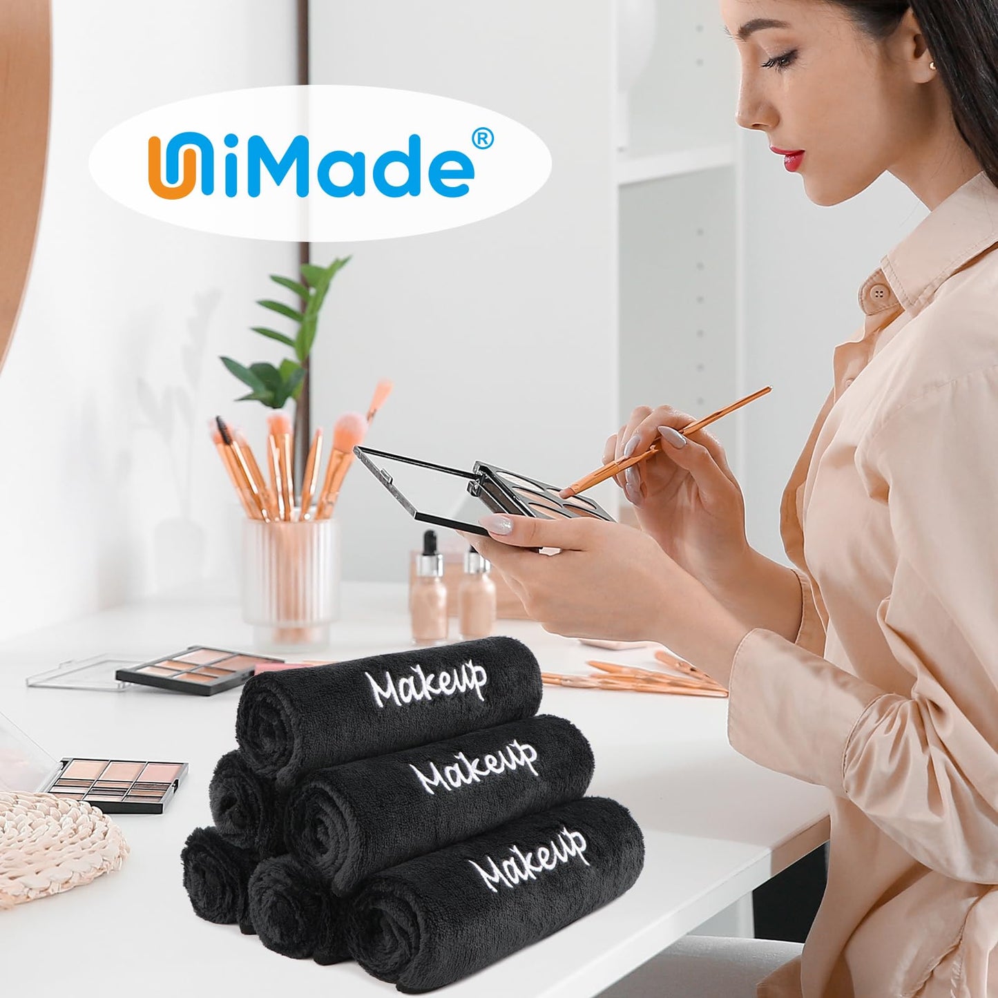 UNIMADE Makeup Remover Cloth, 48 Pack Black Facial Wash Cloths, Soft Coral Fleece Microfiber Towel for Face, Hand, and Bathroom(13" x 13")