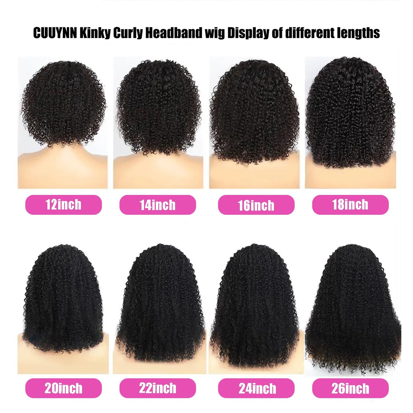 CUUYUN Kinky Curly Headband Wig Human Hair Curly Headband Wigs for Black Women 14 Inch None Lace Front Wigs Machine Made Wigs Glueless Brazilian Curly Human Hair Wig