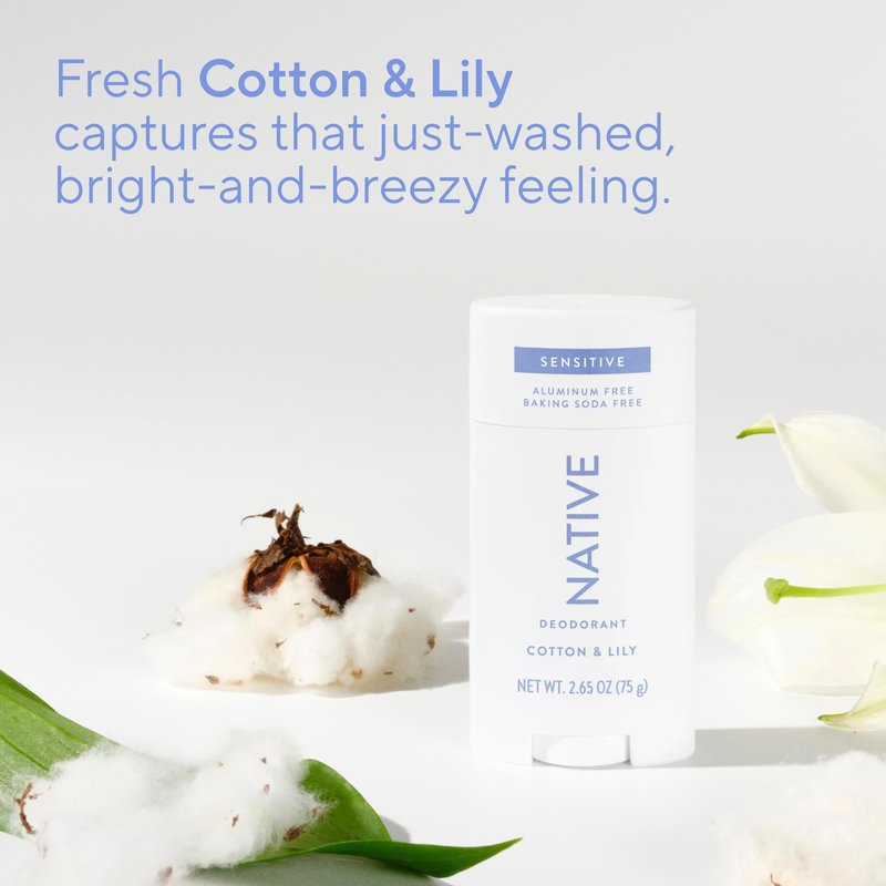 Native Sensitive Deodorant Contains Naturally Derived Ingredients, 72 Hour Odor Control | Deodorant for Women & Men, Aluminum Free with Baking Soda, Coconut Oil and Shea Butter, Cotton & Lily