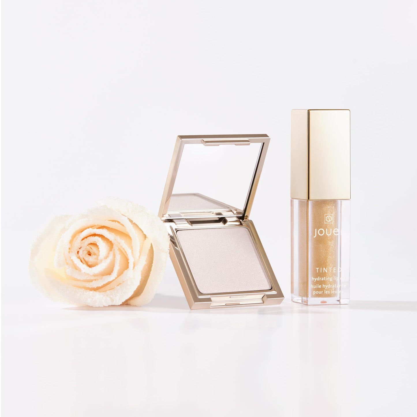 Jouer Glow On La Go Cheek & Lip Set - Deluxe Ice Highlighter + Diamond Shimmering Tinted Lip Oil - Highlighter Powder for Face - Luminizing Powder & Shimmer Lip Oil
