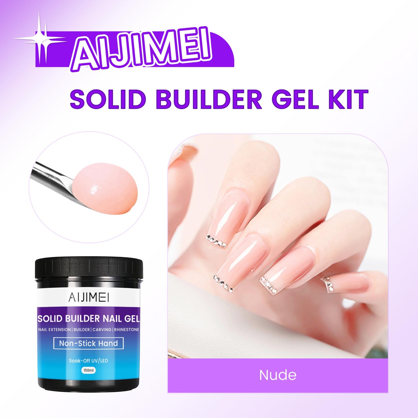 AIJIMEI Solid Nail Builder Hard Gel for Nails Extension 150ml Nail Thickening Solution No Stick Hand 3D Sculpture Gel Sculpting Carving for Nail Art Design(Nude, 5Fl.oz)