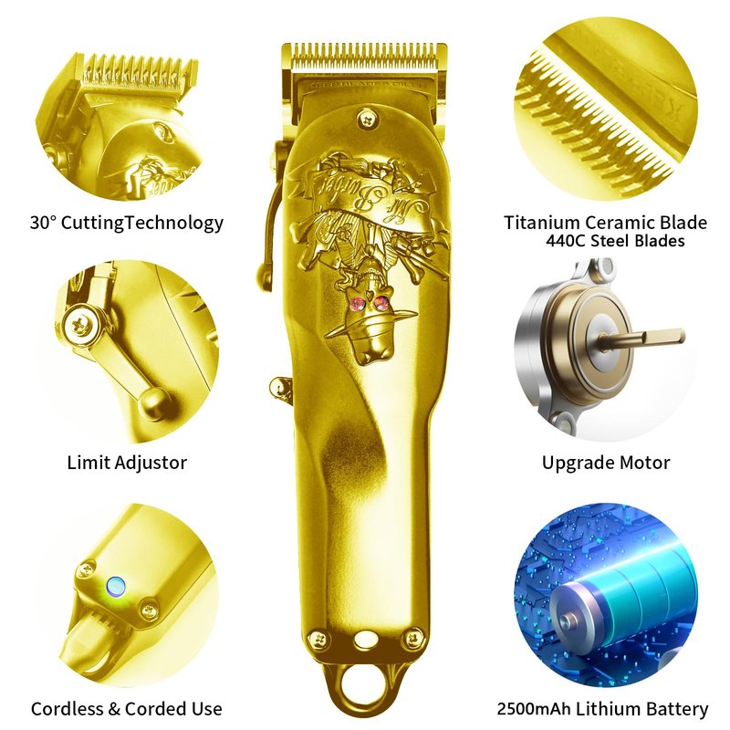 Anrom Hair Clippers for Men Professional - Cordless & Corded Barber Clipper for Home Hair Cutting Grooming Set, Rechargeable Mens Hair Clipper & Trimmer (Gold)