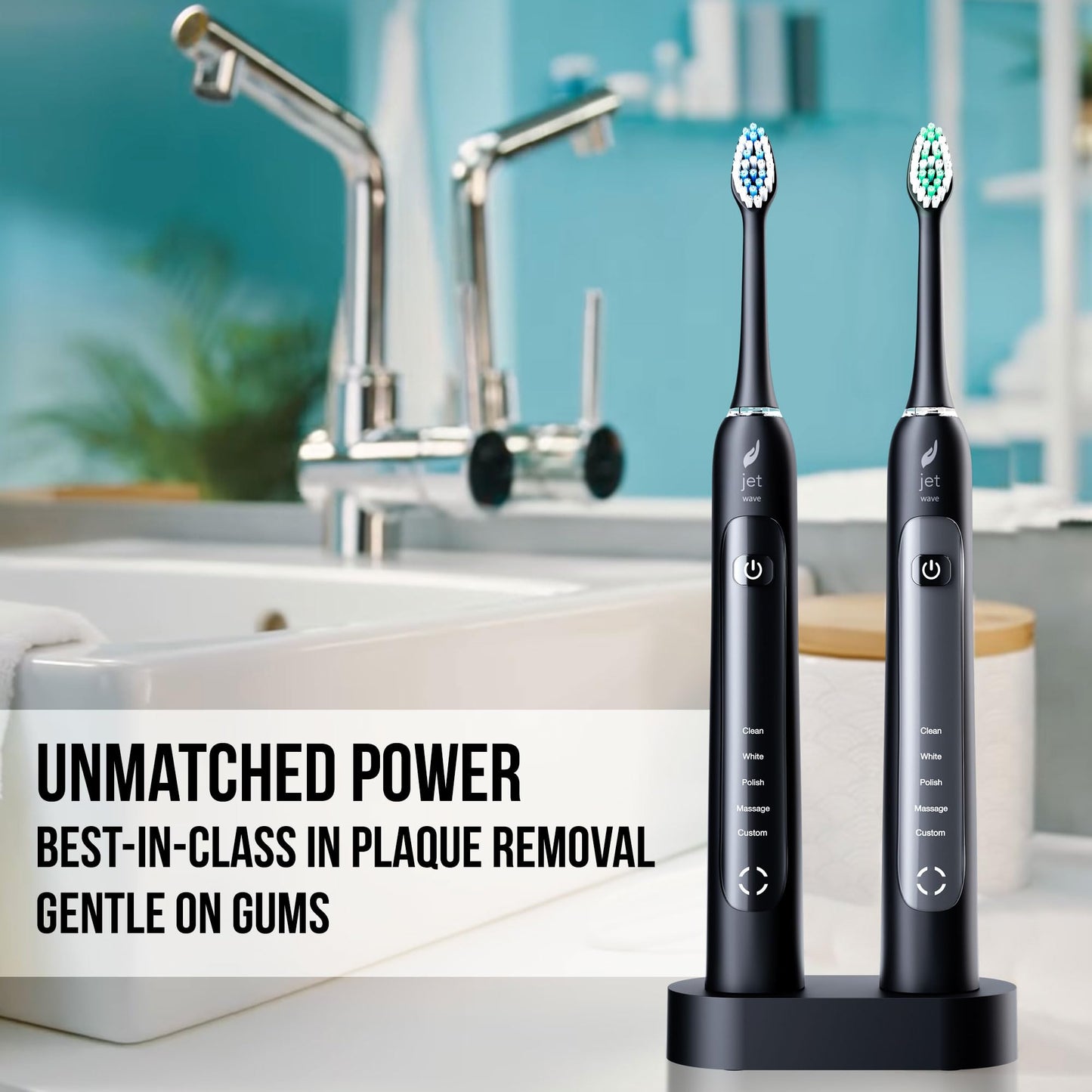 Acteh Sonic Electric Toothbrush Dual Set – Plaque Removal & Whitening, 5 Modes, Smart Timer, 6-Week Battery, 2 Toothbrushes