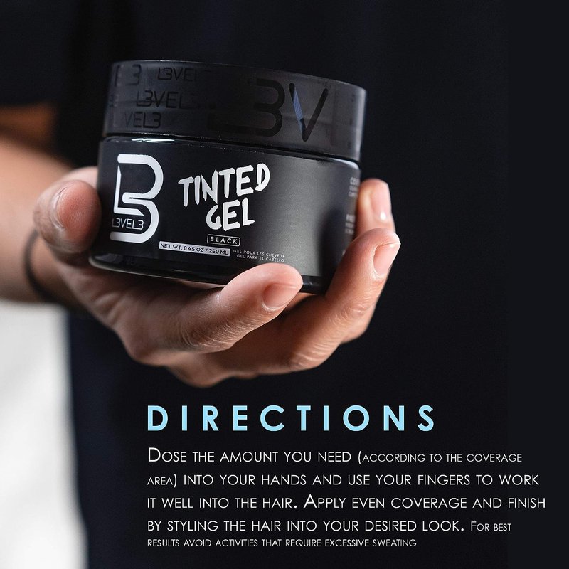 Black Tinted Hair Gel - Level 3 Strong Hold for Instant Gray Coverage | Adds Volume, Texture & Shine