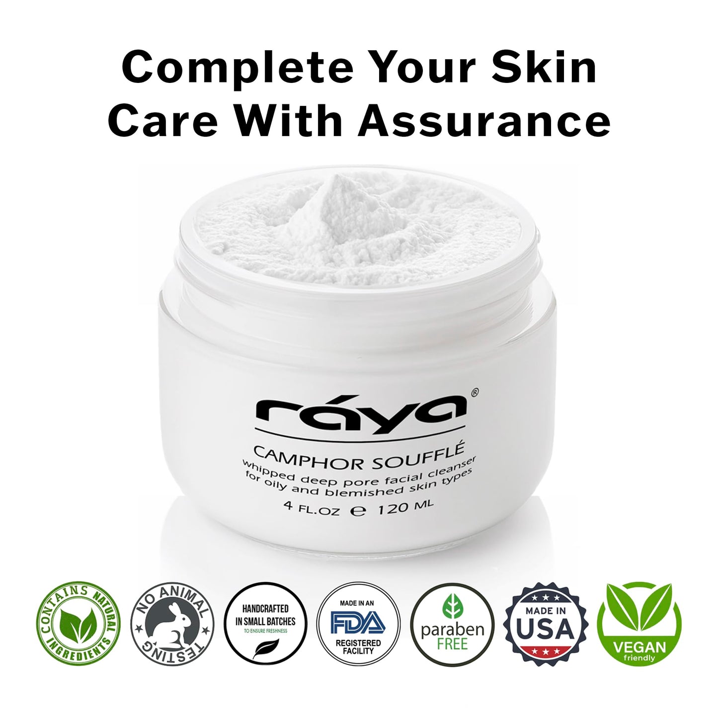 Raya Camphor Soufflé Facial Cleanser (101) - pH-Balanced Blemish Facial Wash for Oily & Break-Out Skin, Blackheads & Whiteheads, Clarify Pores, Refreshing Camphor Formula, Smooth Complexion - 4oz