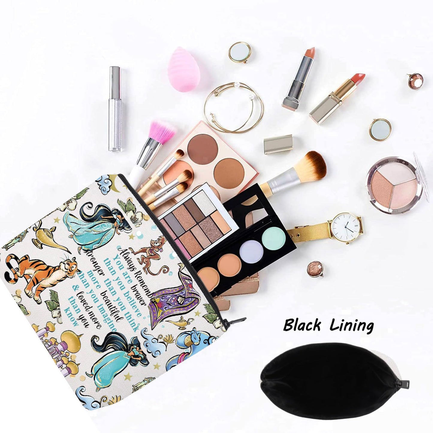 LEVLO Princess Arab Cosmetic Make Up Bag Fairy Tales Fans Gift You Are Braver Stronger Smarter Than You Think Princess Zipper Pouch Bag For Movie Fans (Always LT)