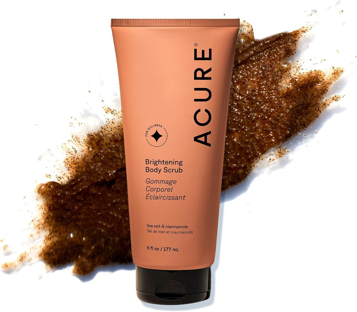 Acure Brightening Body Scrub - Exfoliating Body Scrub with Sea Salt, Scrubber for Men & Women to Smooth Sensitive Skin