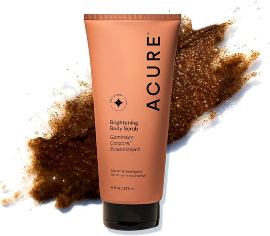 Acure Brightening Body Scrub - Exfoliating Body Scrub with Sea Salt, Scrubber for Men & Women to Smooth Sensitive Skin