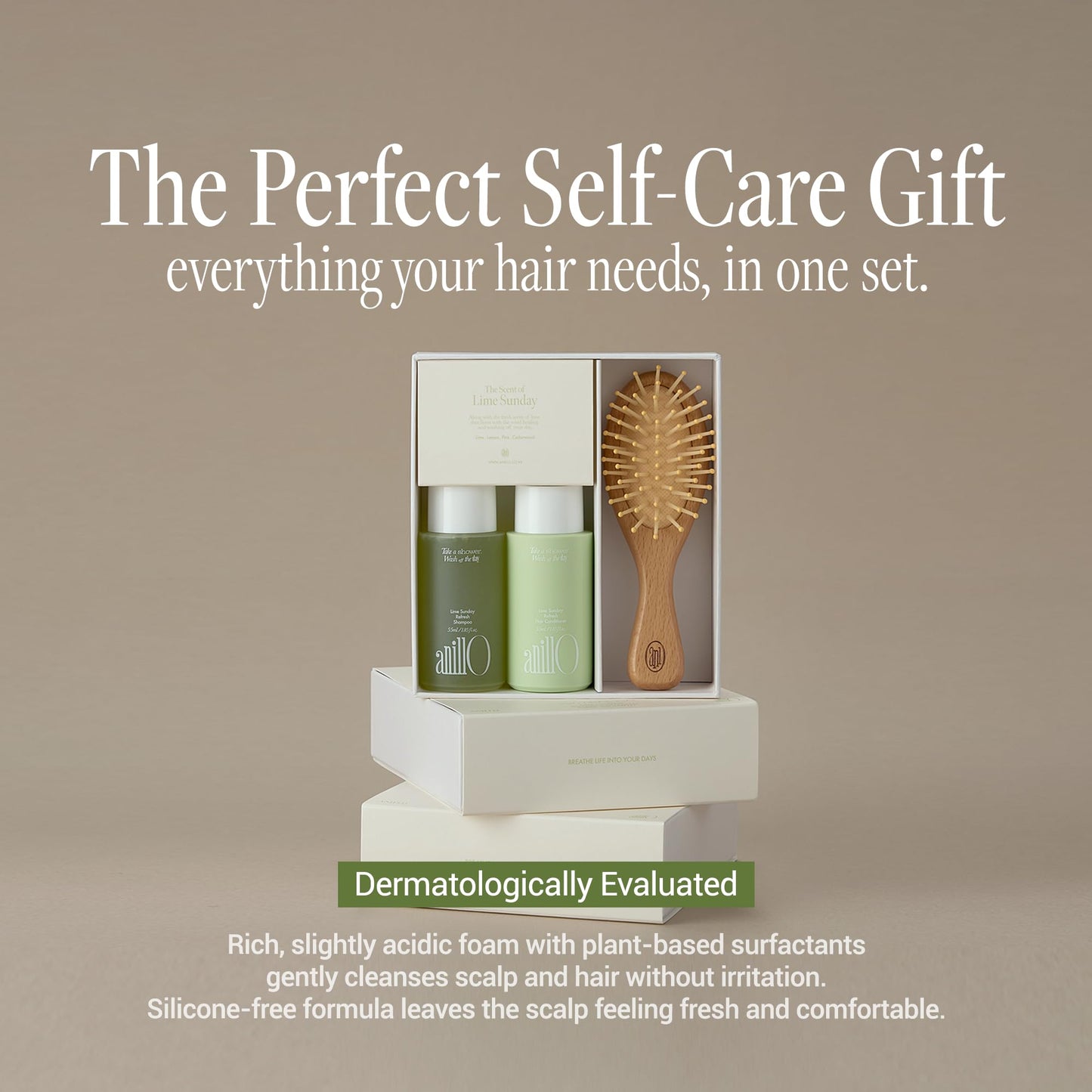 anillO Lime Sunday Refresh Hair Shampoo & Conditioner with Brush Set - Deep Cleansing & Damage Repair Korean Hair Care with Tangerine, Proteins & Ceramides - Silicone & Sulfate Free (2EA, 1.85 fl oz)