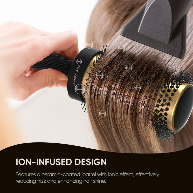 Ellen Evyse 2 in 1 Ceramic Round Brush for Blow Drying,Ceramic Barrel for Hair Styling, Polished Bristles, Enhance Texture Volume, for Women & Men,with 4 Hair Clips (2.1 Inch&1.3 Inch)