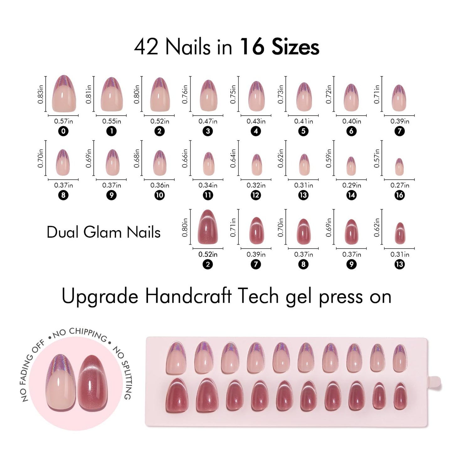 VSALON Short Almond Press on Nails Holographic French Rose Pink Cat Eye