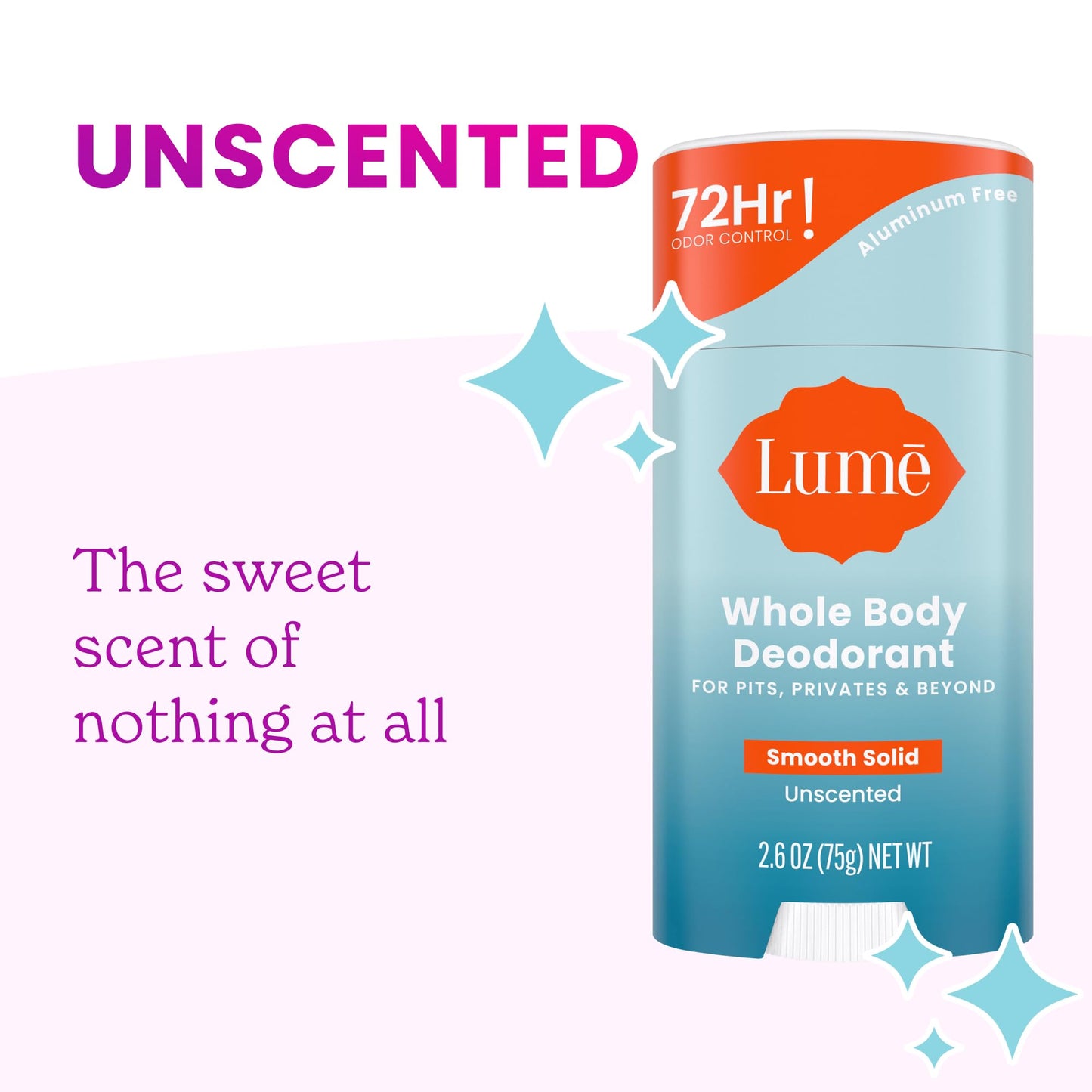 Lume Whole Body Deodorant - 2-Pack Smooth Solid Stick (Unscented) and Acidified Deodorant Wipes (Cool Cucumber) - Aluminum Free, Baking Soda Free and Skin Safe