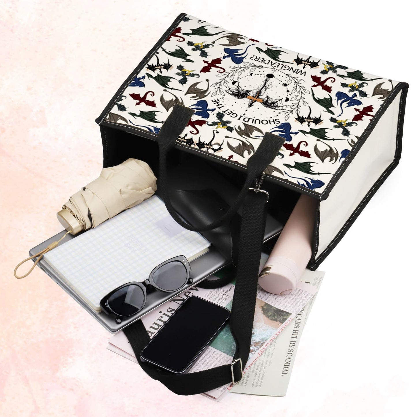 BWWKTOP 4Wings Dragon Makeup Bag Fantasy Bookish Gift Iron Flame Dragon Rider Zipper Pouch Bag Riders Quadrant Gift (GET THE WINGLEADER BG)
