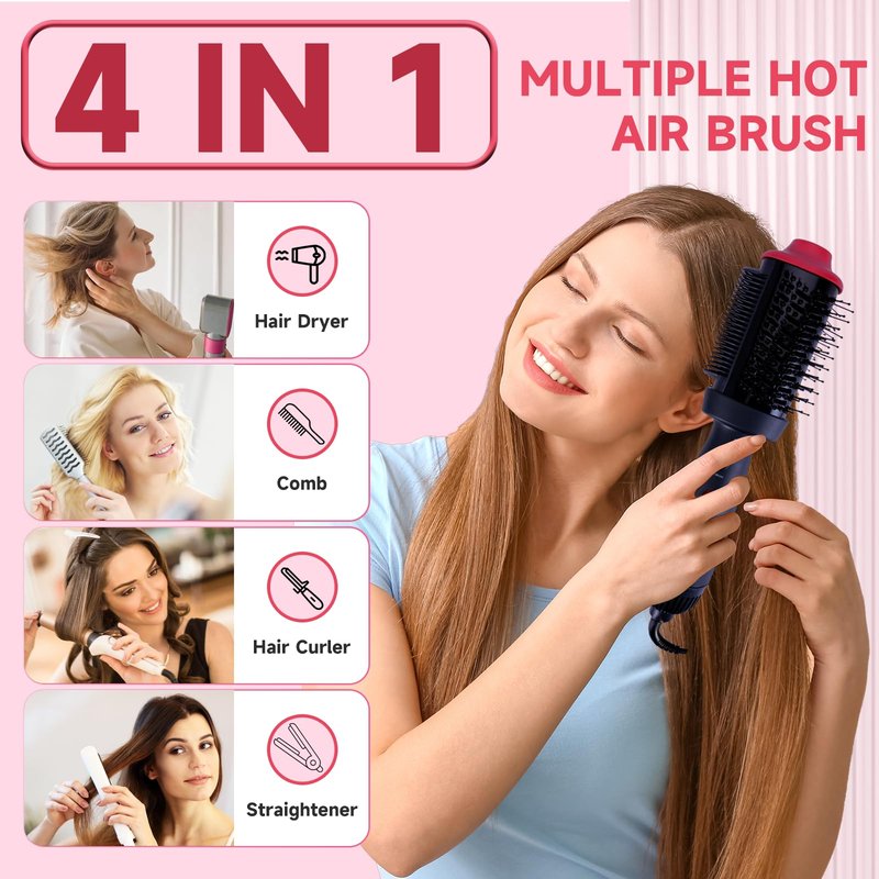 Heated Comb & 4-in-1 Blow Dryer Brush Hair Straightener Brush - Dual Mode Hot Air Styler for Drying, Straightening, Curling & Volumizing All Hair Types, Ceramic Ionic Technology