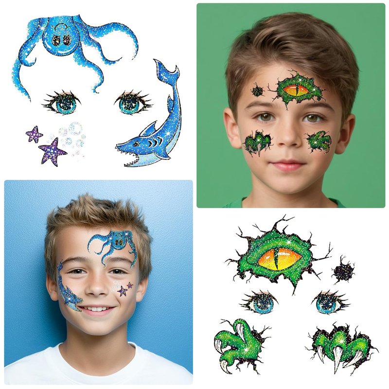 Leesgel 24 Sheets Glitter Face Tattoos for Kids - Face Paint Tattoos for Boys Girls Birthday, Party Favors, Prizes for Kids Classroom, Trick or Treat, Goodie Bag Stuffers, Stocking Stuffers and Gifts