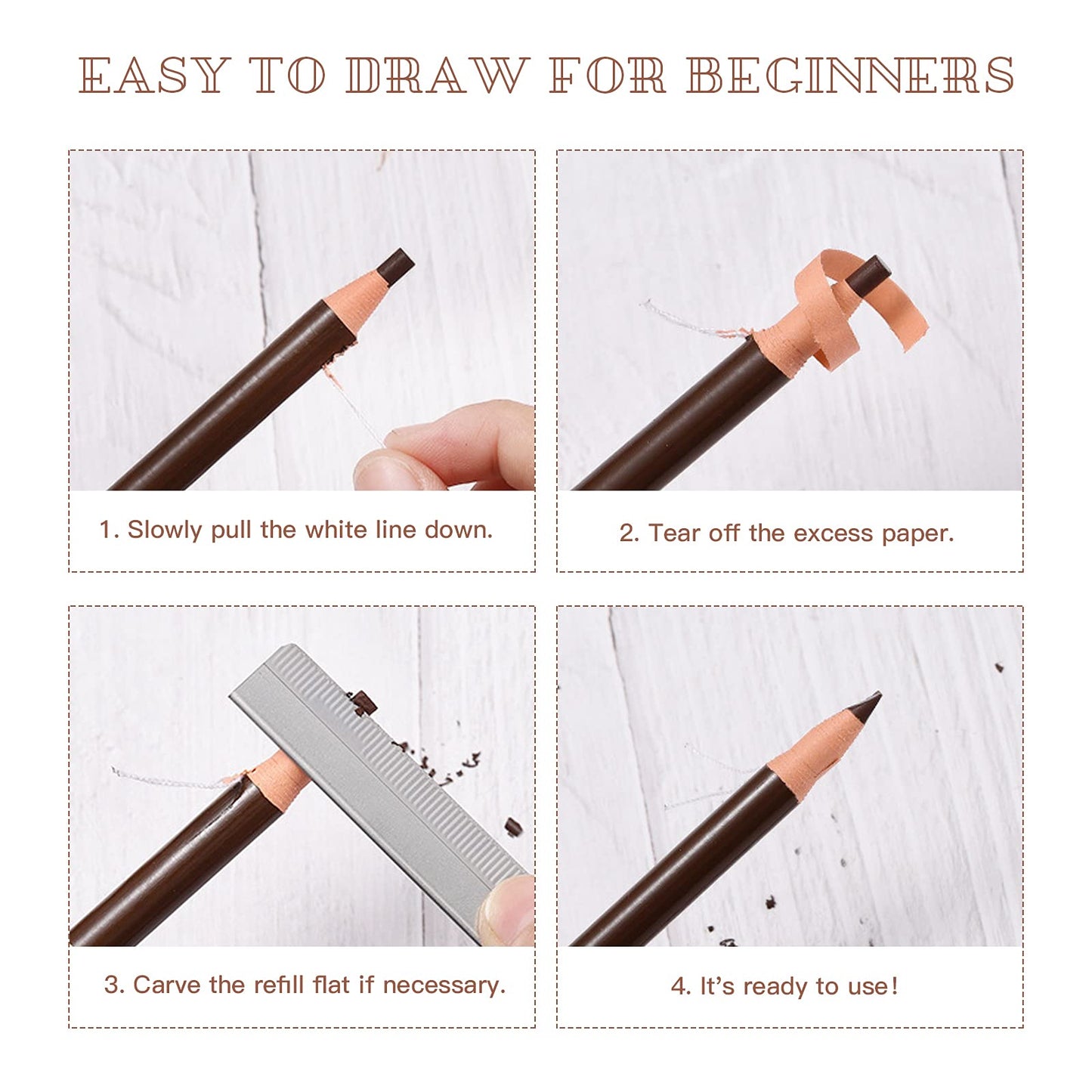 LSxia Waterproof Eye-Brow Pen-cil Set, Pull Cord Peel-off Eyebrow Pencil Microblading Eyebrow Pen Supplies Kit, White Eye-Liner Pencil and Eyebrow Tool Tattoo Makeup (6+1 Brown+Dark Brown+Light Brown)