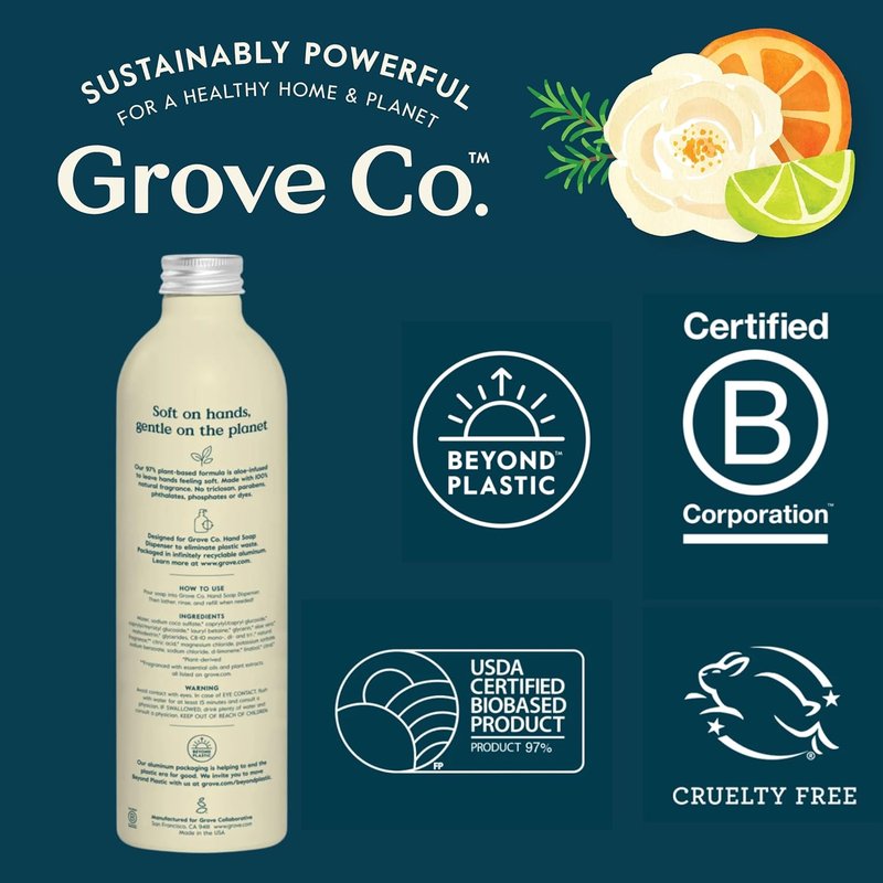 Grove Co. Hydrating Gel Hand Soap Refills - Plastic-Free Liquid Soap Set | 3 x 13 Fl Oz, Natural Lemon & Eucalyptus Fragrance