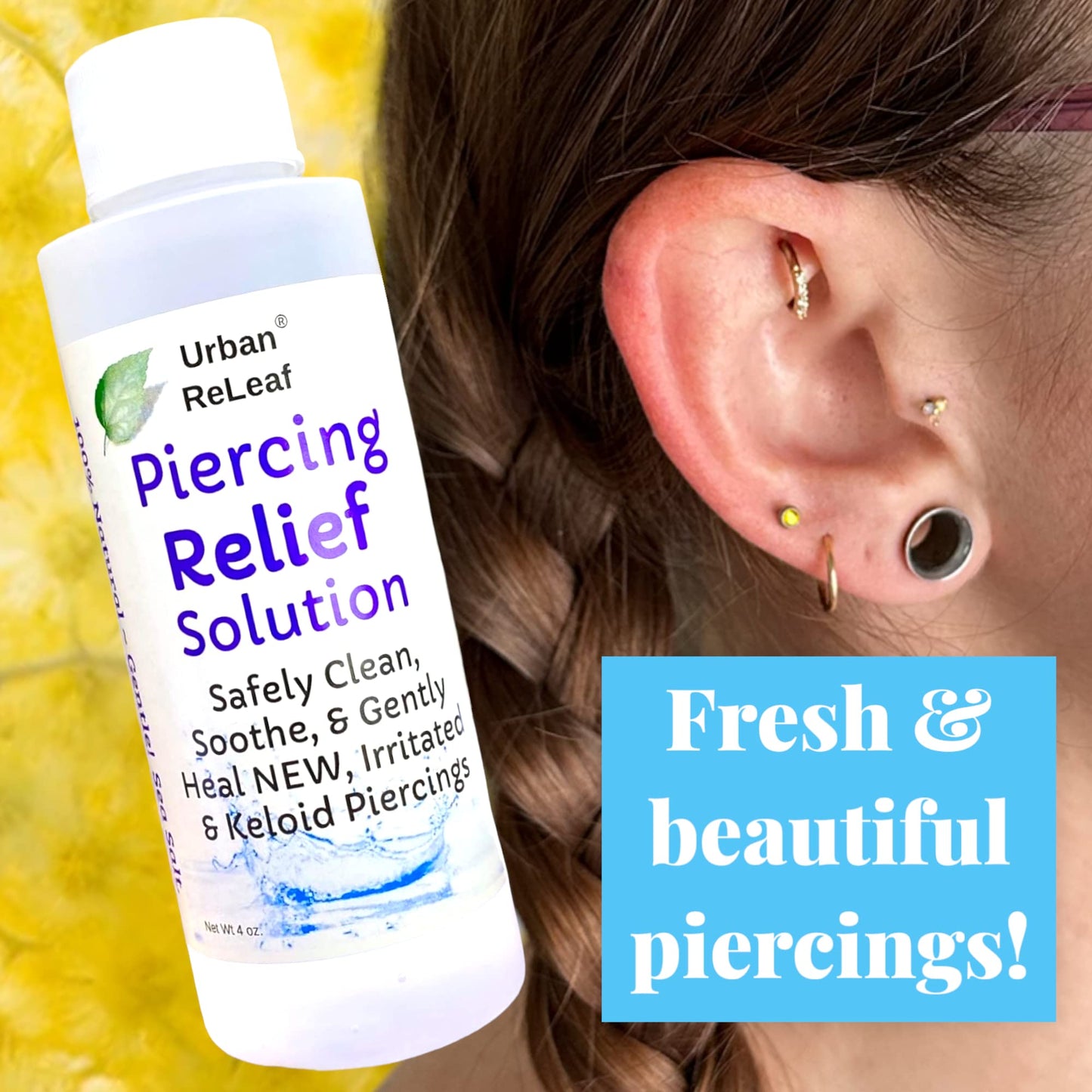 Set of Urban ReLeaf Piercing Relief Solution & Sea Salt Concentrate ! Gentle, Effective Aftercare and Refill Salts. Fast Help for Irritated, Bumpy, Fussy & Problem Piercings, 100% Natural Soothing