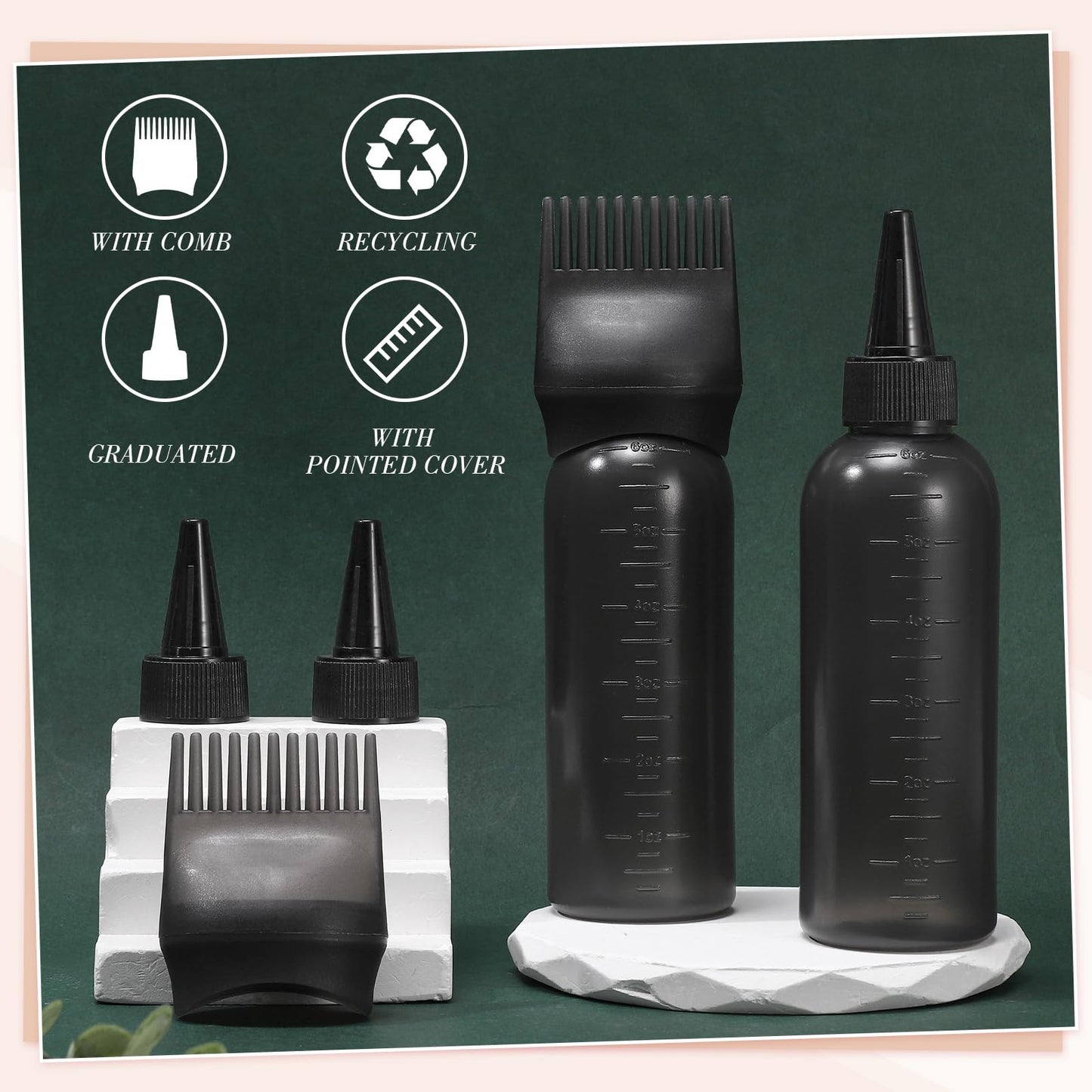Pimoys 2 Pcs Root Comb Hair Dye Oil Applicator Bottles For Scalp, Black