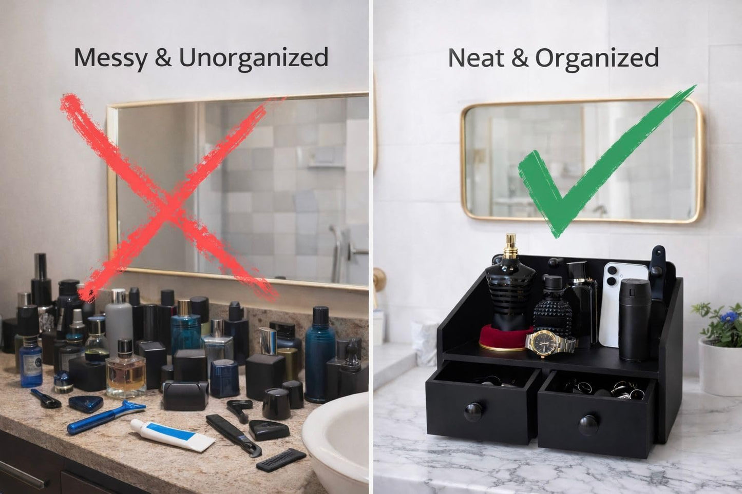 NOBLEHAUS Mens Organizer,Cologne Organizer for Men with Drawer,Perfume Organizer,Cologne Stand,Perfume Stand,Bathroom Countertop Storage,Shelf for Dresser,Mens Bedroom Gift