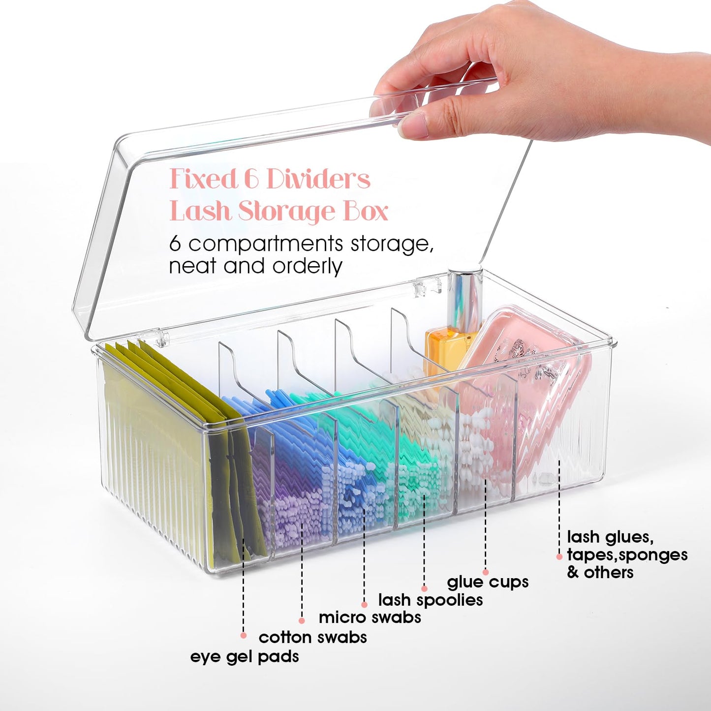 2 Pcs Lash Extension Organizer and Storage, Lash Cart Organizer for Lash Techs, Eyelash Extension Supplies Organizer Storage Box, Acrylic Lashes Supplies Container, Eyelash Organizer with Lid Clear ﻿