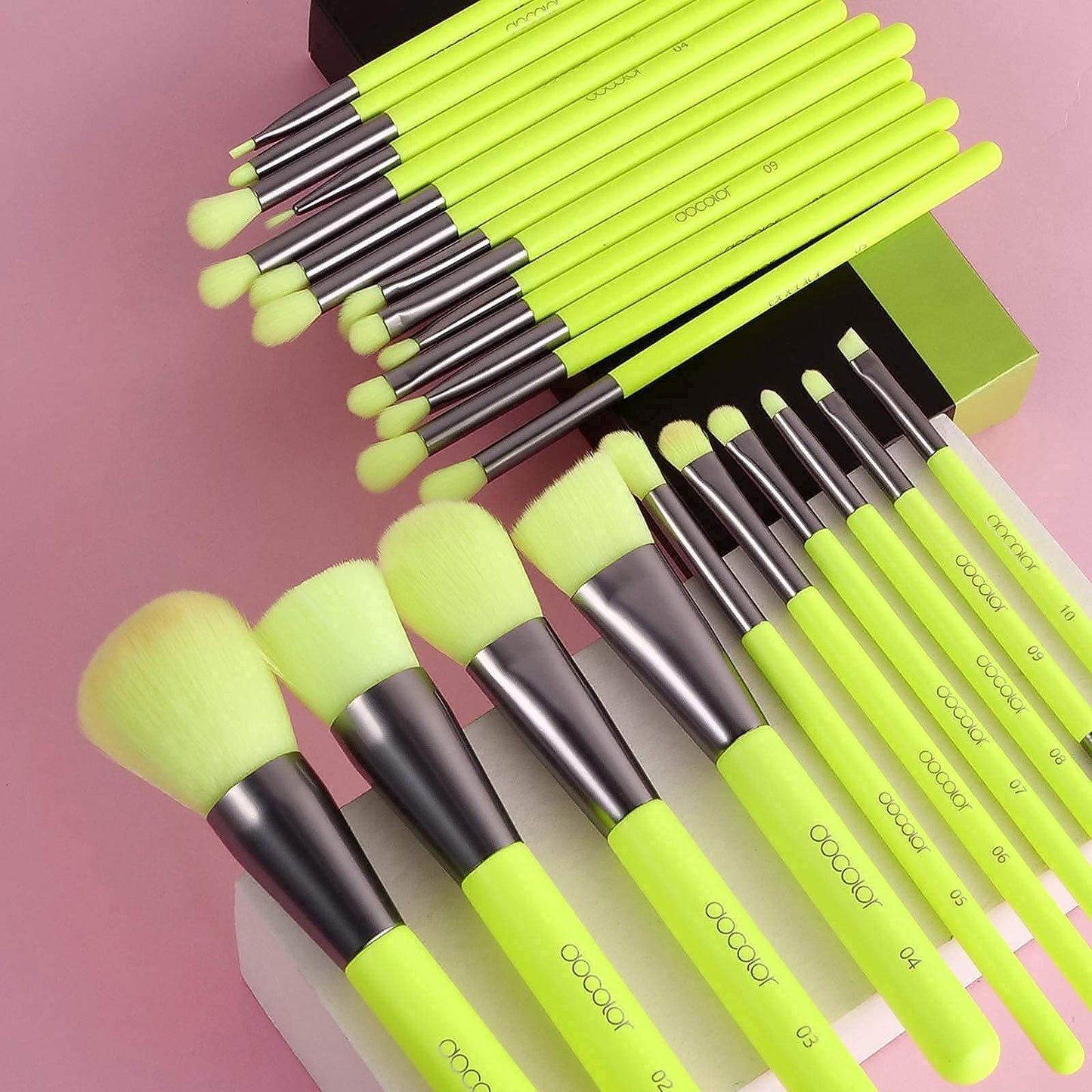 Docolor Neon Green 10Piece Makeup Brushes + 15Piece Eye Makeup Brushes Set Christmas Gift Premium Kabuki Foundation Blending Face Powder Synthetic Makeup Brushes Set