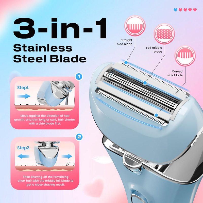 Electric Razor for Women Rechargeable Wet Dry Electric Shaver for Women, Waterproof Lady Shaver for Legs Arm Underarm Bikini Public Body Razor with One Extra Foil Blade
