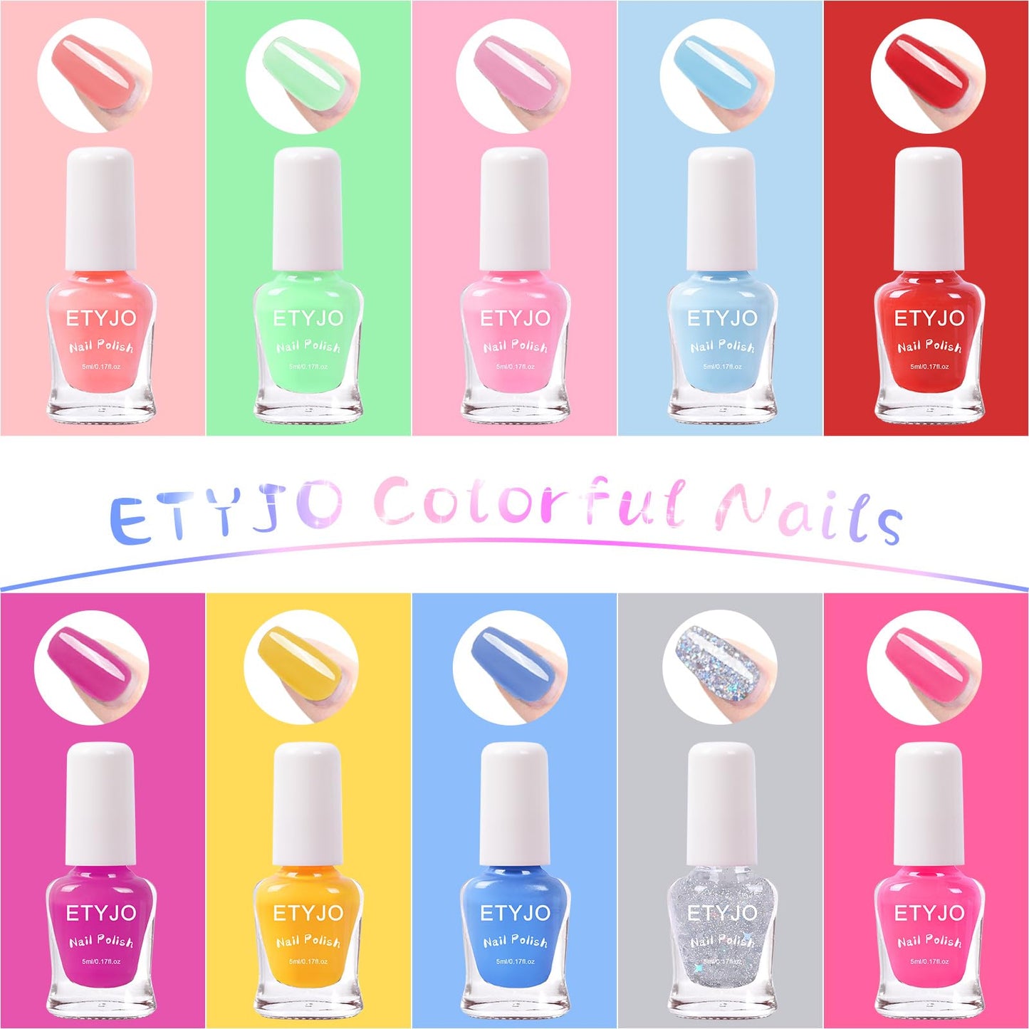 ETYJO Kids Nail Polish Non-Toxic Nail Polish Set for Girls 10 rainbow Colors Water Based Peel Off Quick Dry Nail Polish Kit for Age 3+ Toddler Teen Birthday Gift