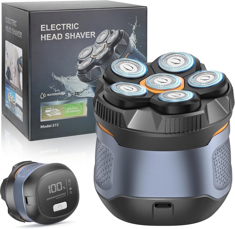 6D Electric Head Shaver for Men - Waterproof Rechargeable Razor with LED Display | Cordless Grooming Kit