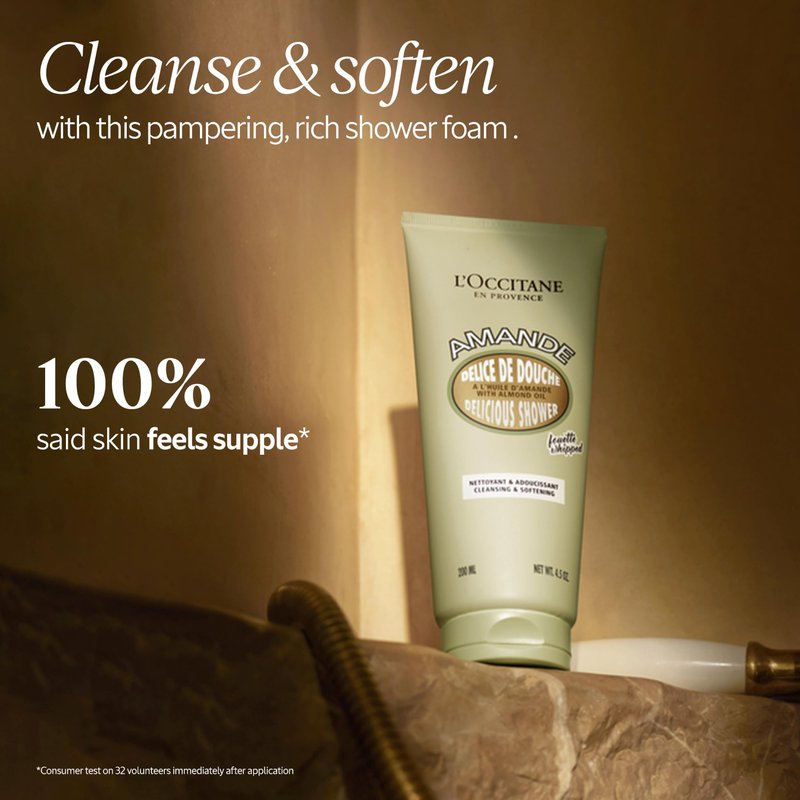L’Occitane Almond Delicious Shower, Gentle Body Wash Cleanses, Moisturizes, Softens & Purifies for Radiant, Smooth Skin, Vegan Skincare, Scented