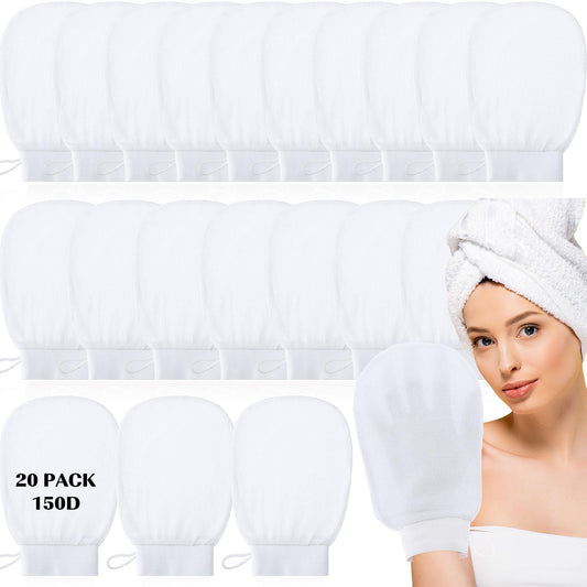 FoldTier 20 Pcs Exfoliating Glove Bulk Summer Exfoliator Mitt Body Scrubber 150d Viscose Fiber Skin Korean Scrub Mitt for Spa Massage Dead Skin Remover for Men and Women(20 Pcs,White)