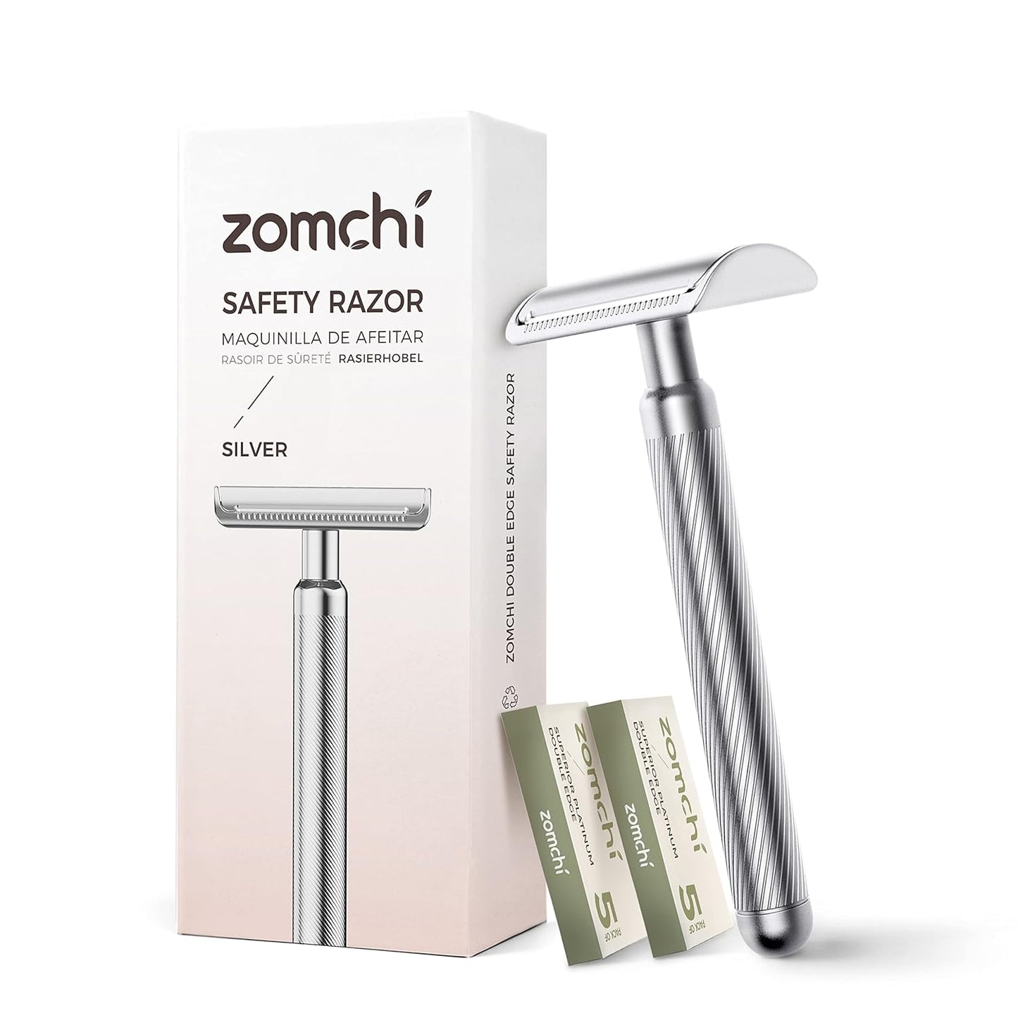 Double Edge Safety Razor for Men & Women - 2.0 Metal Razor with 10 Blades | Noble Silver