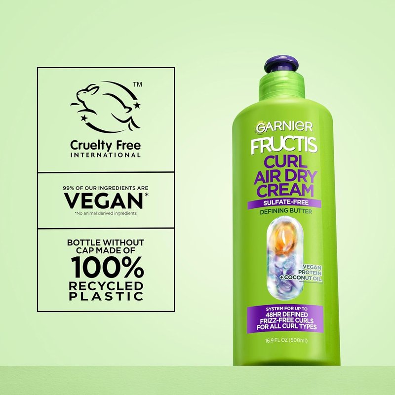Garnier Fructis Curl Nourish Air Dry Cream - Sulfate-Free Leave-In Conditioner for Moisture & Frizz Control | 16.9 Fl Oz