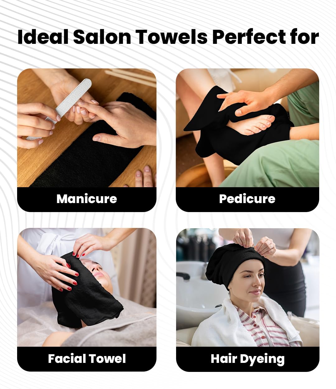 Avalon Towels Salon Towel - Black Hand Towels Bulk Pack of 24-100% Cotton Absorbent Spa, Facial & Gym Towel for Working Out - 16x27 Inches (Not Bleach Proof)