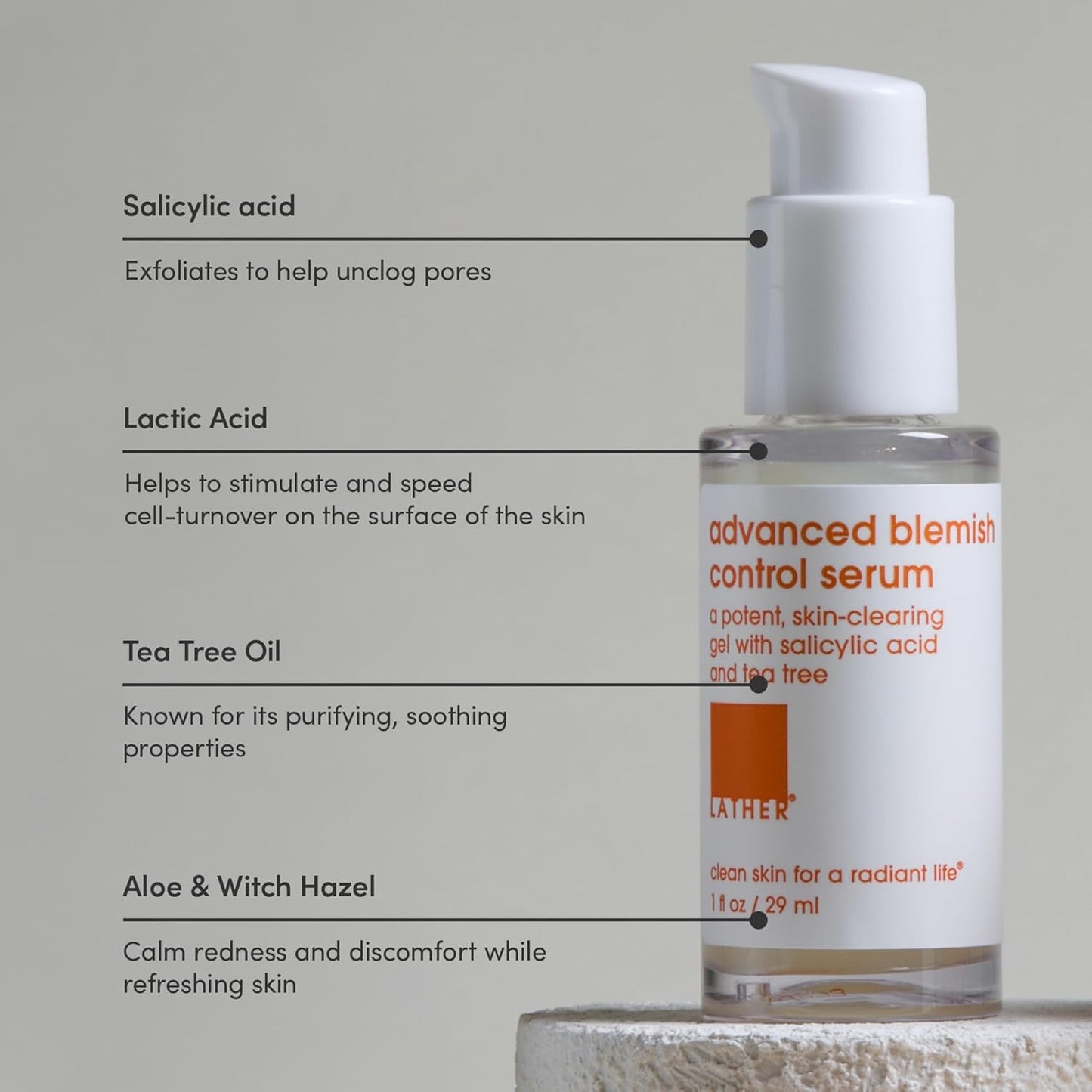 LATHER Advanced Blemish Control Serum - Acne Treatment with Salicylic Acid & Tea Tree Oil | 1 fl oz for Sensitive Skin
