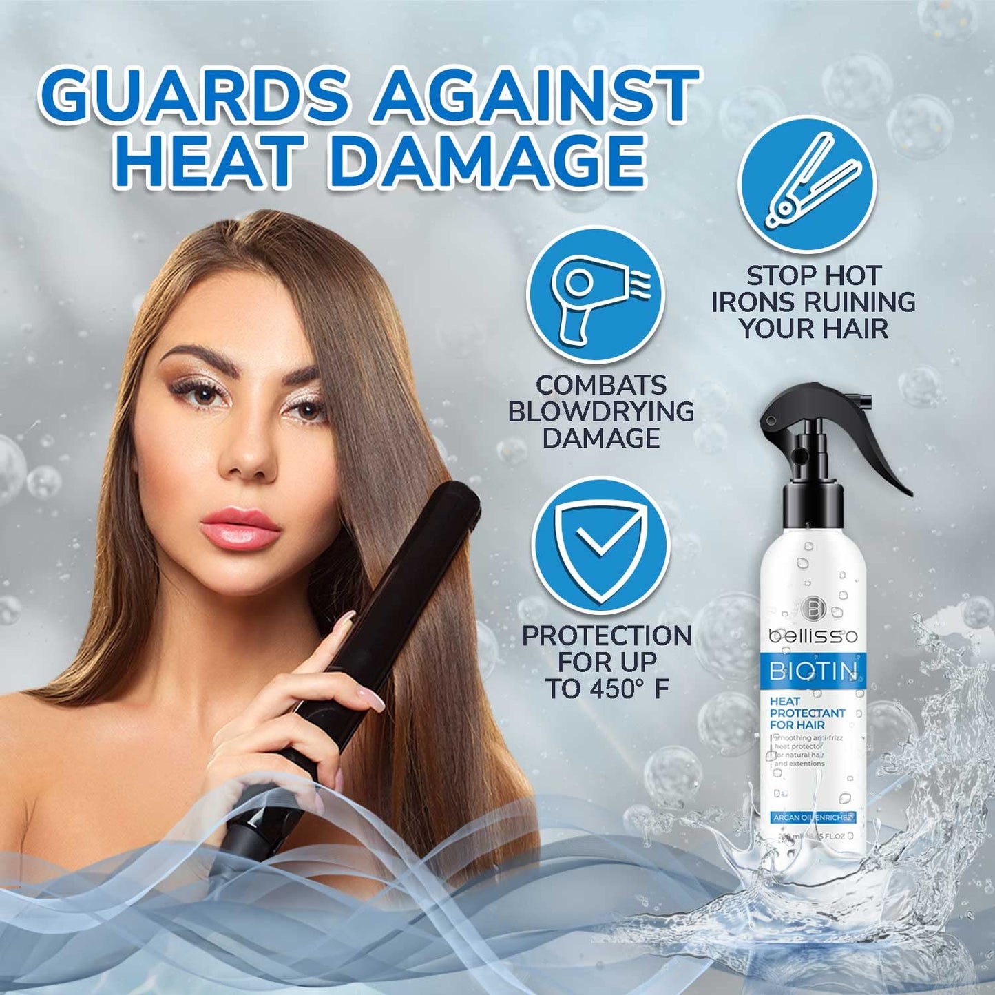 Biotin Shampoo and Conditioner Set - Moroccan Argan Oil | Hair Heat Protectant Spray