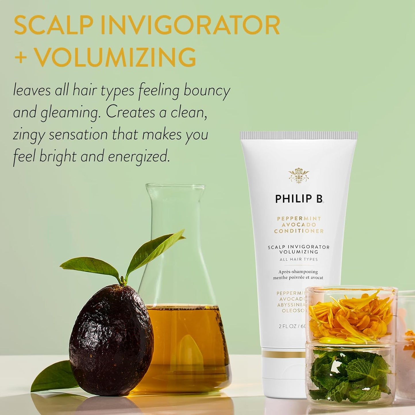 Philip B Peppermint Avocado Conditioner - Volumizing Hair Care with Peppermint & Eucalyptus | 2 fl. oz. (60 ml)