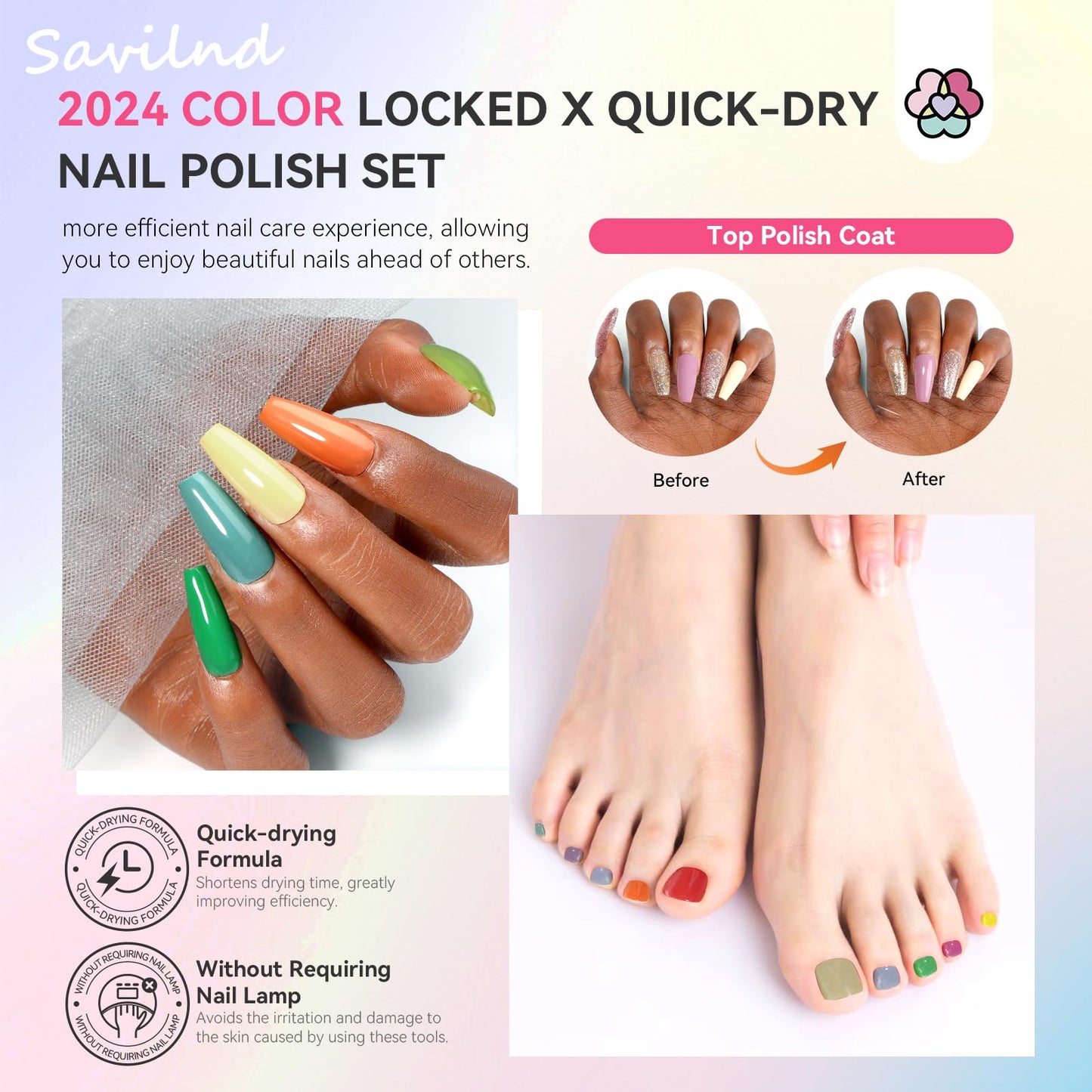 SAVILAND 36 Colors Nail Polish Set Quick Dry: Brown Black Glitter Locked X Tech Regular Pastel Nail Polish Kit Fingernail Polish with Top Base Polish Coat 39 Pcs Home Salon Travel Set