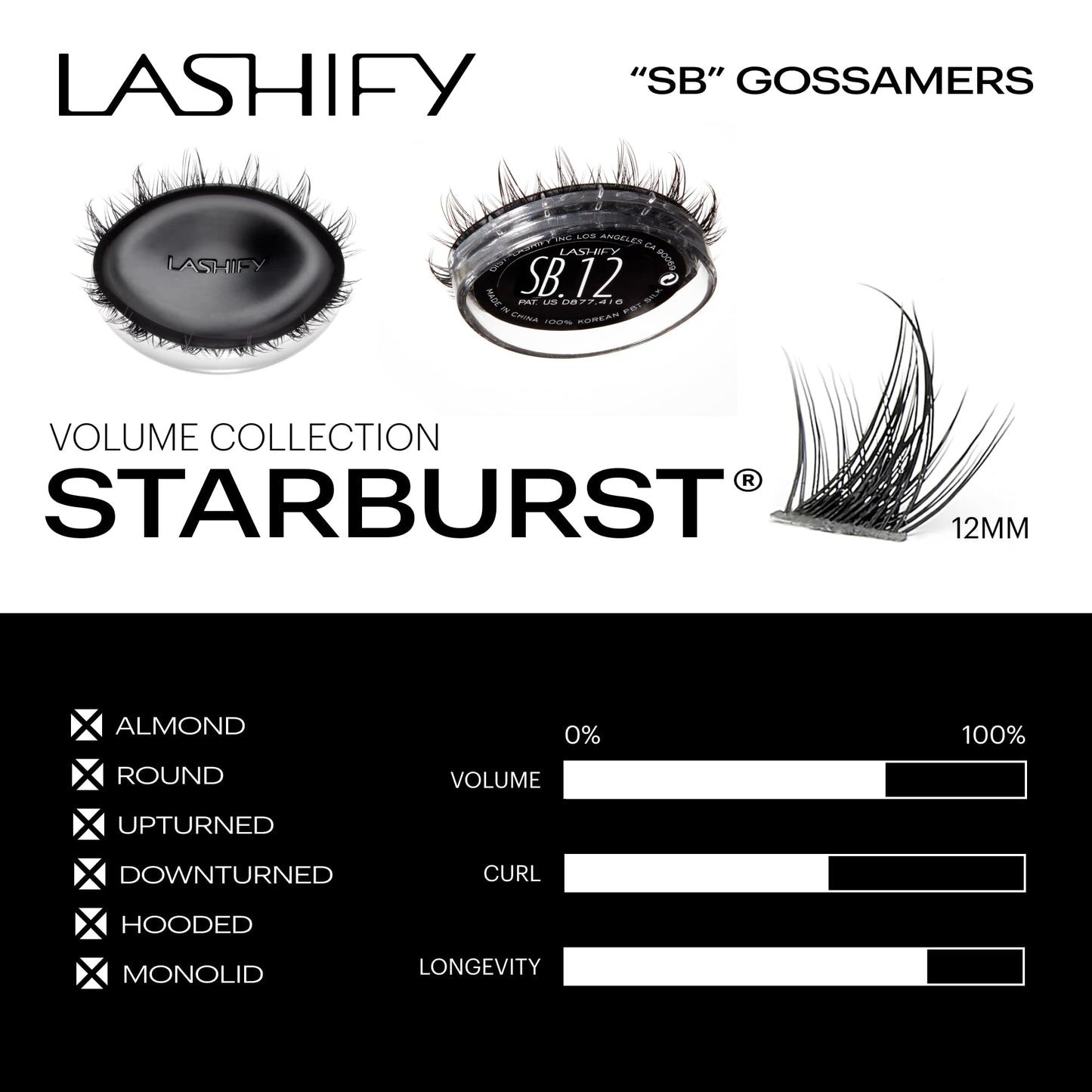 Lashify Star Burst 14mm Gossamer DIY Eyelash Extensions Refill, The Ultimate Multi-Length Multi Layered Lash, Black, Easy False Lashes