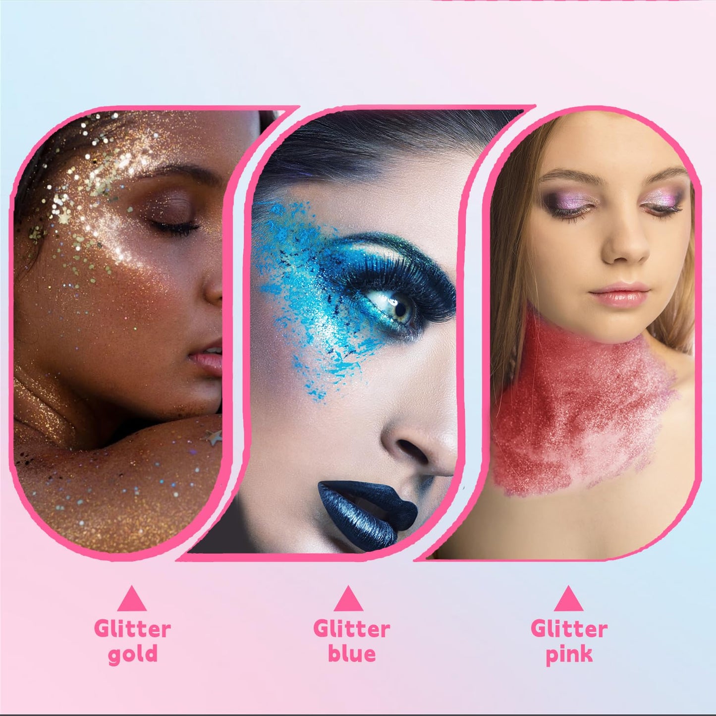 HAIOLORPRO Gold Blue Pink Body Glitter Stick, Face Hair Glitter Stick for Kids, Glitter Face Paint Hair Accessories for Women Girls Singer Concert Festival Rave Disco Party Mermaid Sparkly Makeup