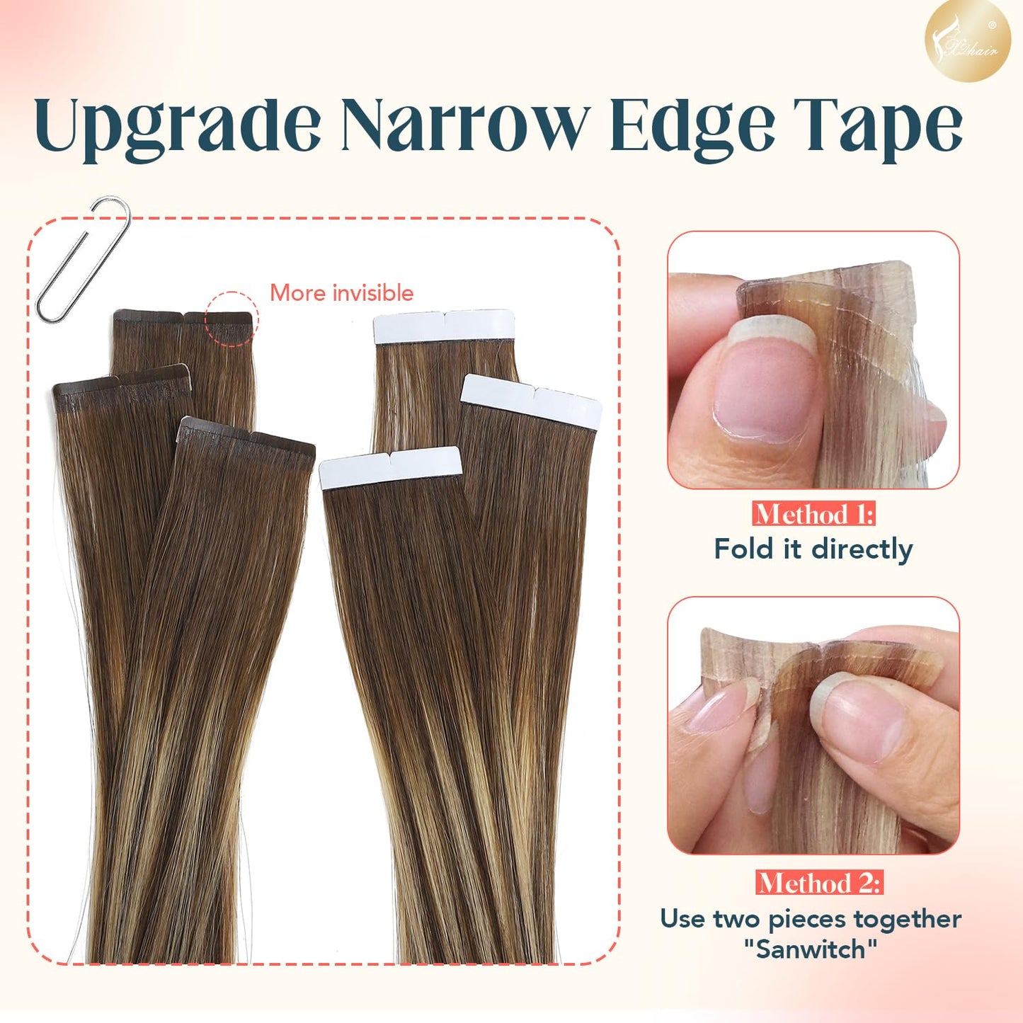 XDhair Tape in Hair Extensions Human Hair 20pcs 50g Balayage Chocolate Brown to Caramel Blonde with Chocolate Brown Roots Invisible Tape in Extensions for Women(14, #4/27/4)