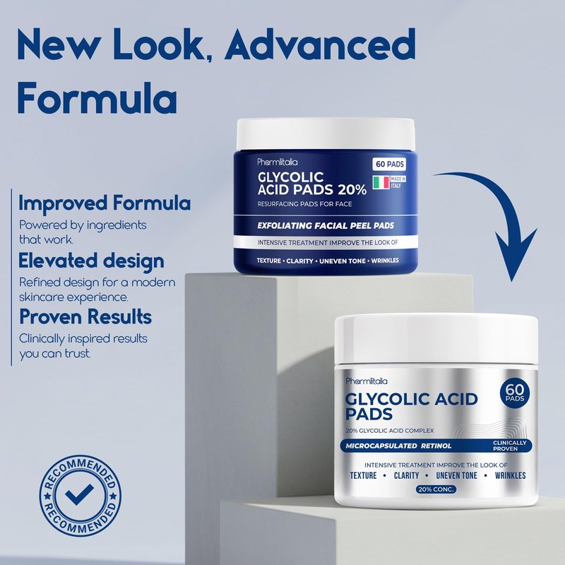 Glycolic Acid Pads - Resurfacing Pads for Face - Exfoliating Peel Pad for Body and Dark Spots - Fine Lines and Wrinkles - 60 Count (Glycolic Acid Pads 20%)