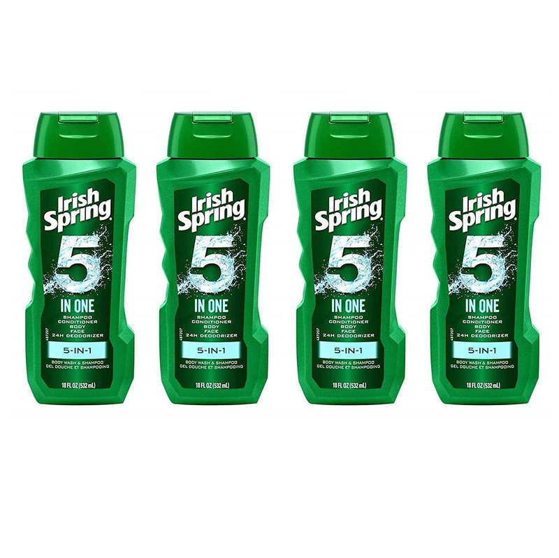Irish Spring 5-in-1 Shampoo and Body Wash - Multi-Use Formula, 18 oz | Pack of 4